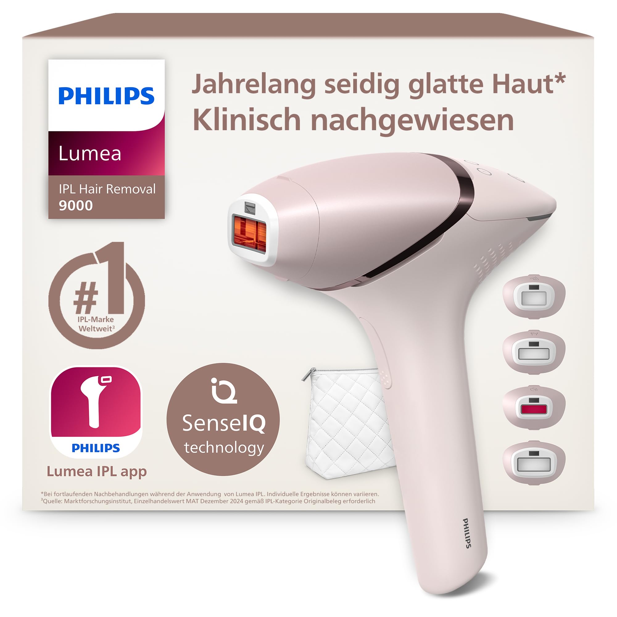 Philips Lumea IPL 9000 Series - IPL Geräte Haarentfernung für bis zu 2 Jahre seidig-glatte Haut¹ mit 4 Aufsätzen für Körper & Gesicht, kabellos, Alternative zur Laser-Haarentfernung (BRI957/00)