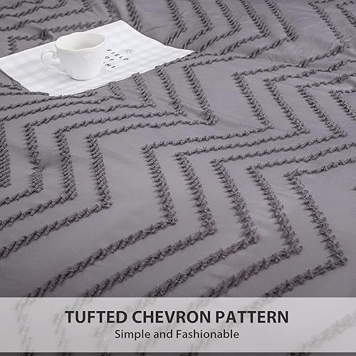Miniatura 4 de LUCKYBULL Juego de edredón gris tamaño Queen, juego de ropa de cama ligero de 3 piezas (90 x 90 pulgadas, 1 edredón y 2 fundas de almohada), juego