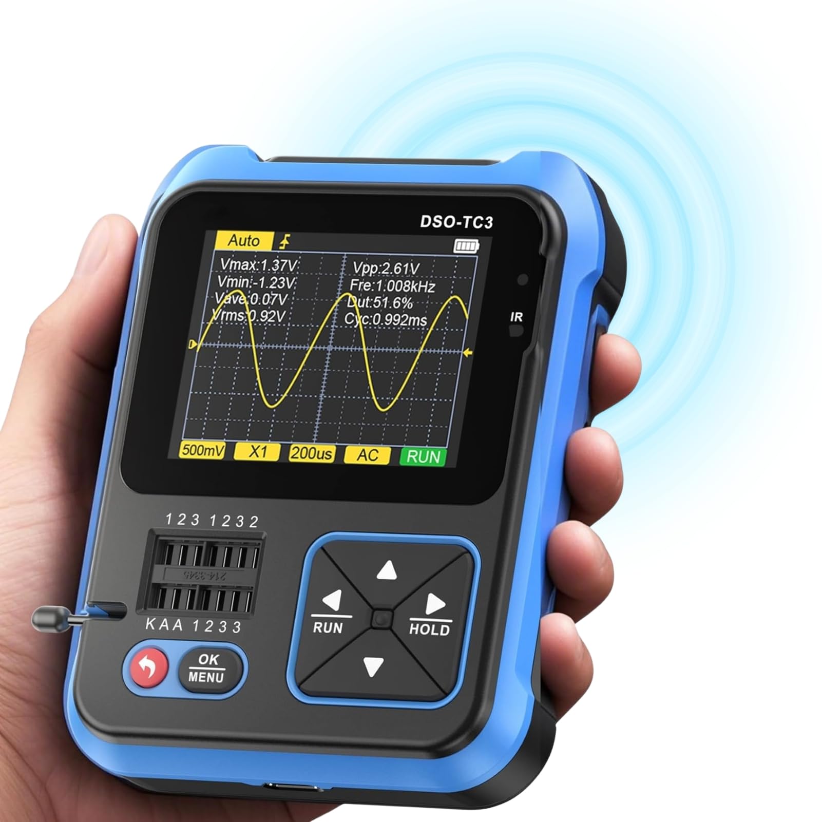 Jadeshay Osciloscopio de Mano,Kit de Osciloscopio Digital Portátil,USB Recargable 3 en 1 Probador de Transistor Digital de Ancho de Banda Generador de Señal Pantalla LCD,Salida de Ondas cuadradas PWM