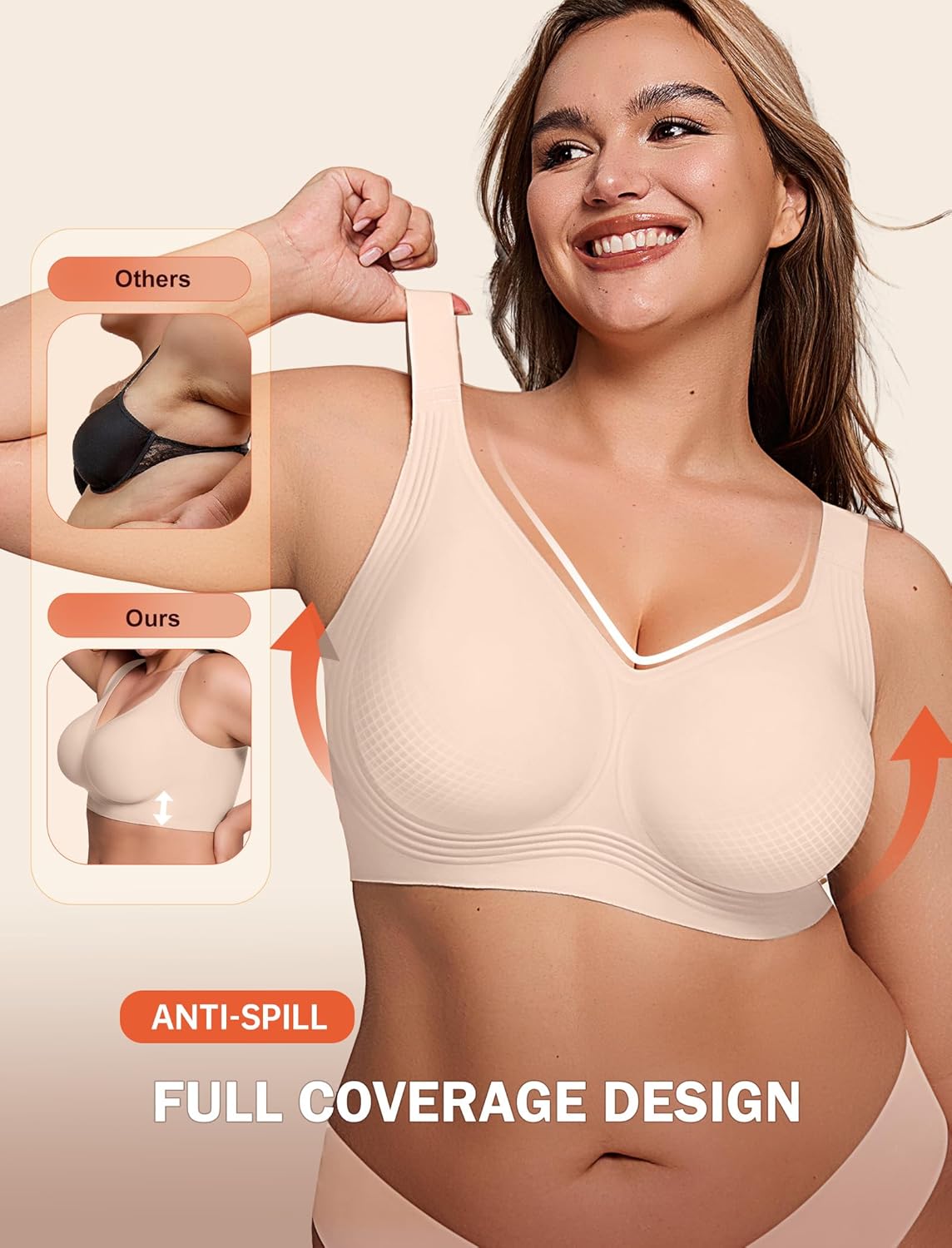Bras for Women Supportive Wireless Push Up Bra Full Coverage No Underwire Seamless Plus Size for Older Women - Image 3