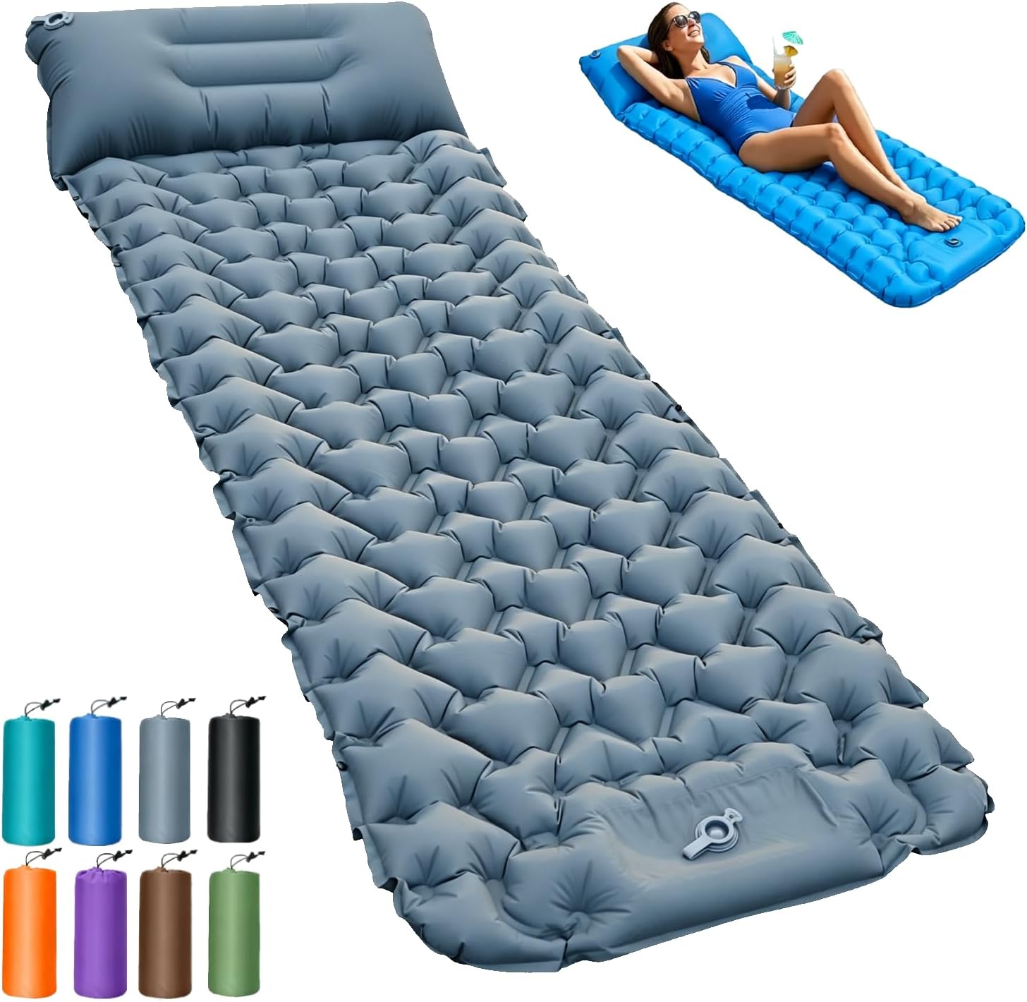 Lounge Mat-Your Portable Chill Zone,Thick Memory Foam Sleeping Pad for Outdoor Camping Self Inflating Air Mattress with Pump, Lightweight Portable Car Tent Bed for Outdoor Backpacking (Gray)