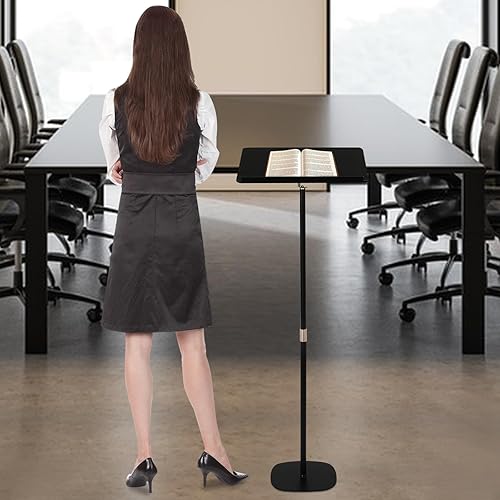 Miniatura 2 de Soporte de podio acrílico, soporte de podio de metal portátil, altura ajustable de 31.5-51.18 pulgadas, podio de púlpito de conferencia, cuerpo y