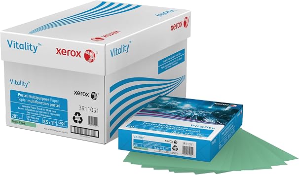 Xerox VitalityTM Pastel Color Multi-Use Printer & Copy Paper, 10 Reams, Green, Letter 8.5" x 11", 5000 Sheets Per Case