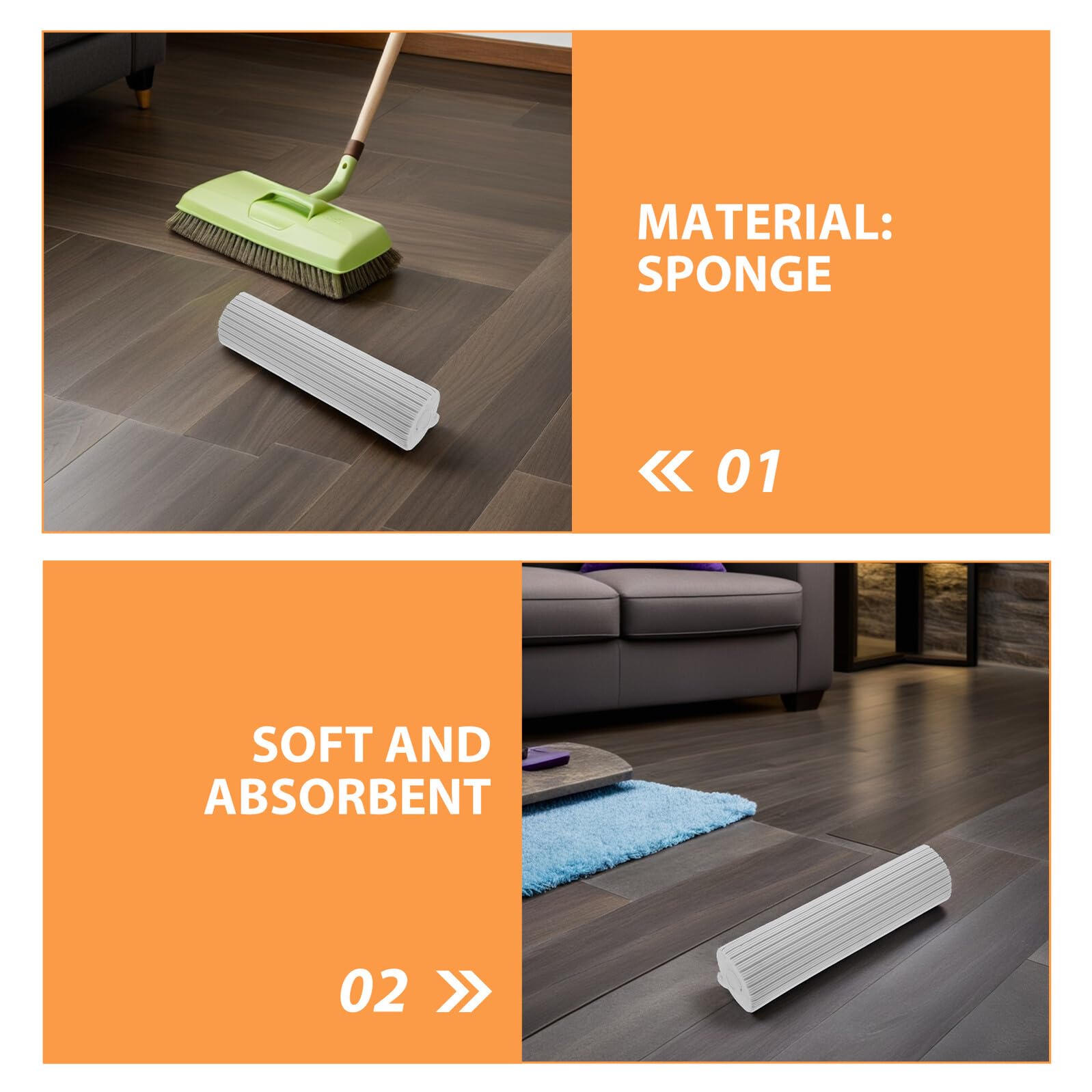 2 Piezas Unidades Cabezales de Esponja para Fregona Recambios Absorbentes de Reemplazo Rodante para Limpieza de Suelos de Baldosa Cocina Baño y Garaje Uso Comercial y Doméstico