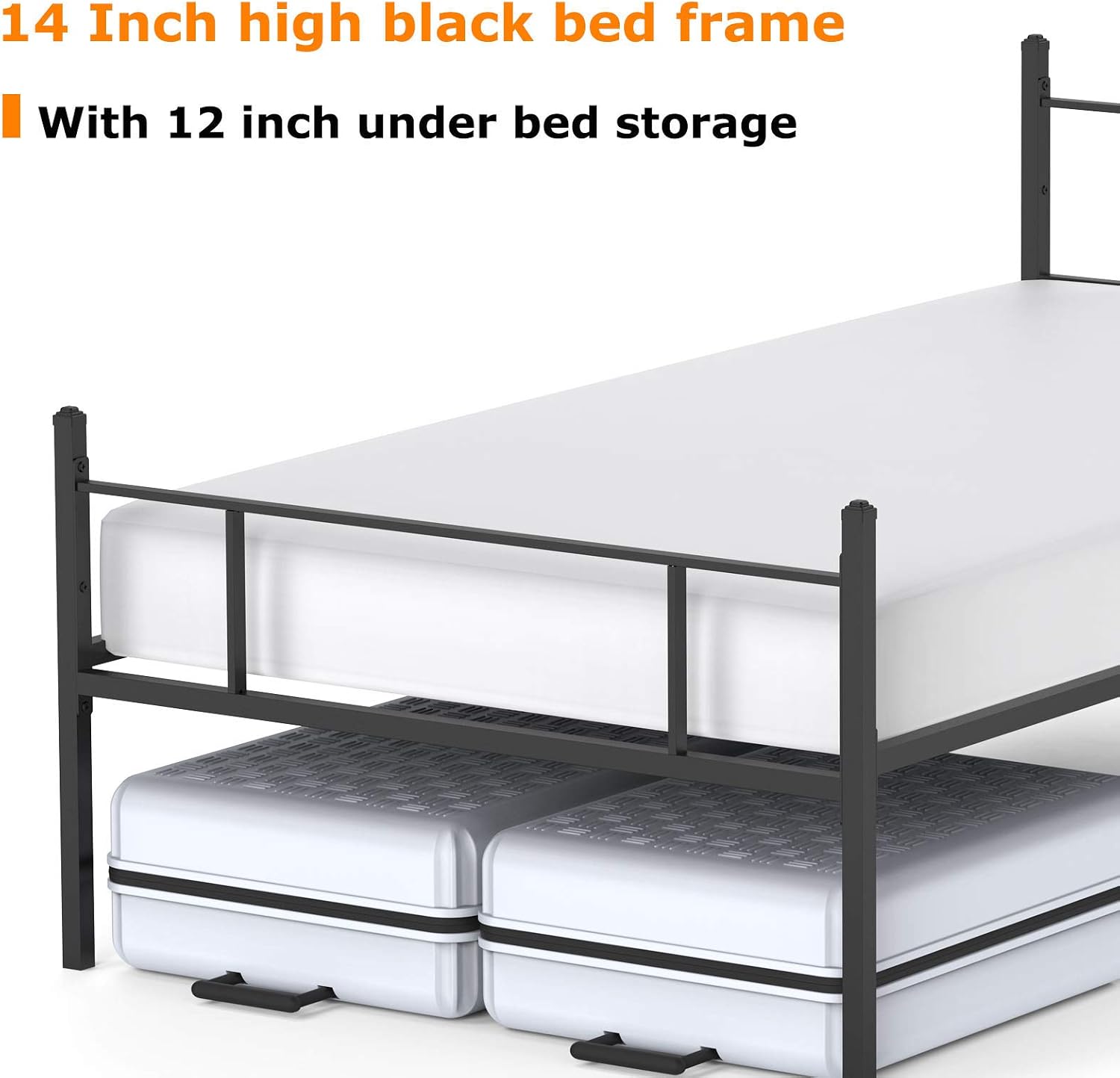 HAAGEEP Twin Bed Frame with Headboard and Footboard Black Single Platform Bedframe with Storage No Box Spring Needed for Boys Girls