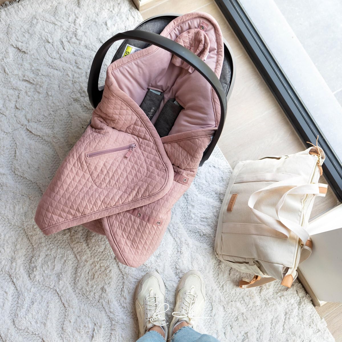 BEMINI - BISIDE Nid d'ange 0-12m - Modèle Universel 3 & 5 Points - Pady Quilted + Jersey - Rose Vintage