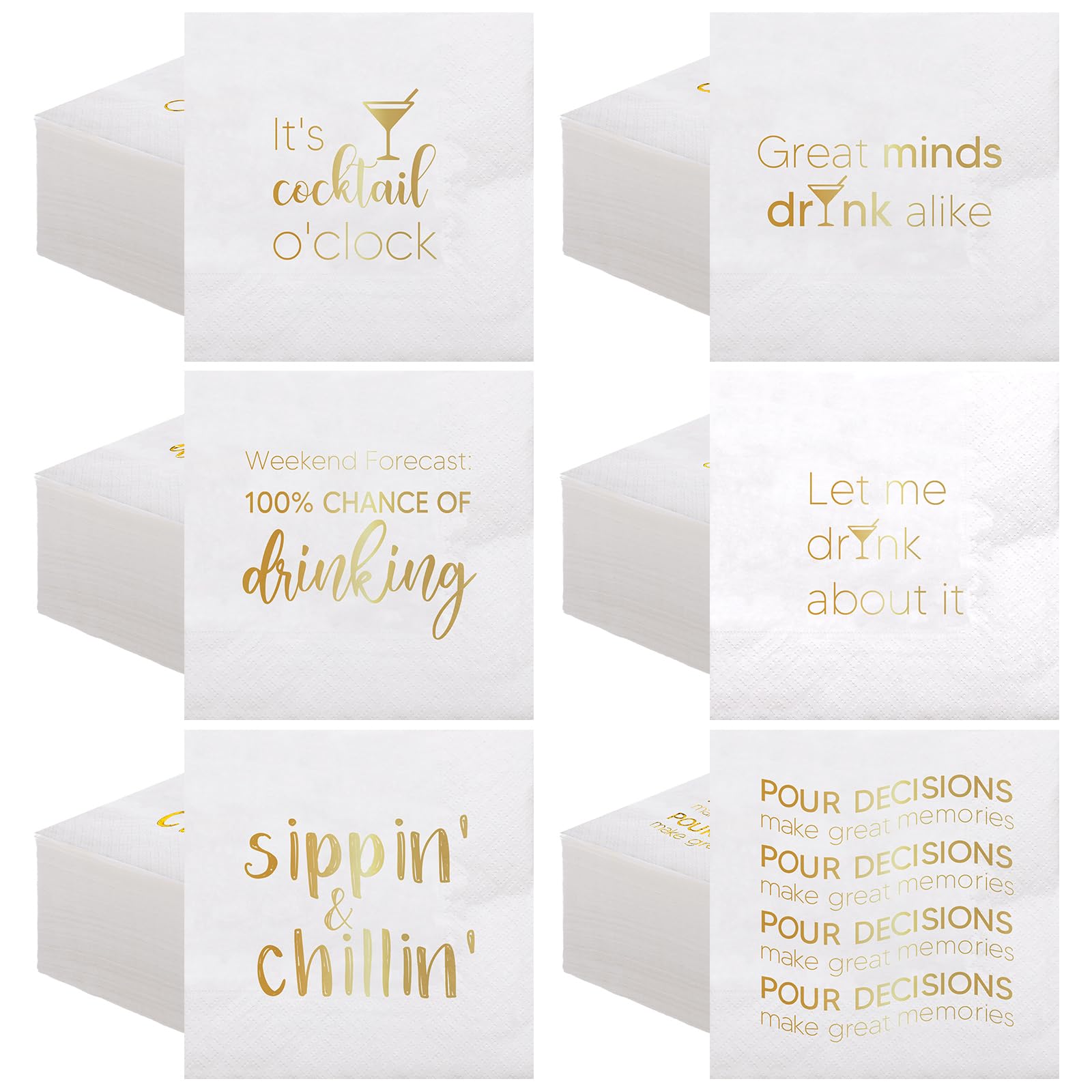 Motimind 96 servilletas de cóctel divertidas de 5 x 5 pulgadas, servilletas divertidas de 2 capas para adultos, 6 citas diferentes, servilletas de bar para boda, cumpleaños, aniversario, fiesta de