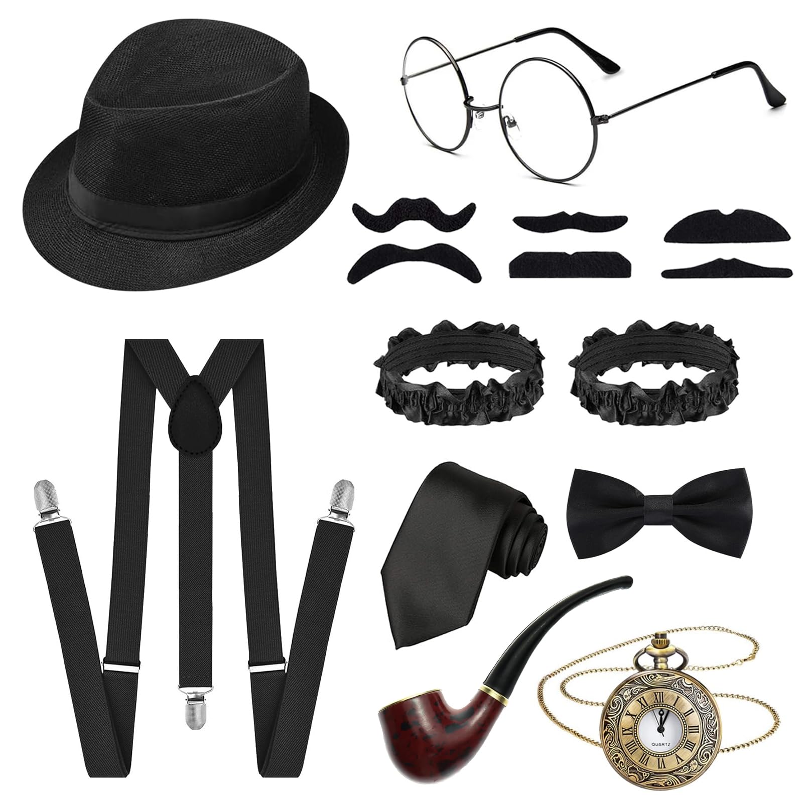 iSharely 1920s Accessories for Men, Gentleman Fancy Dress Set (Black)