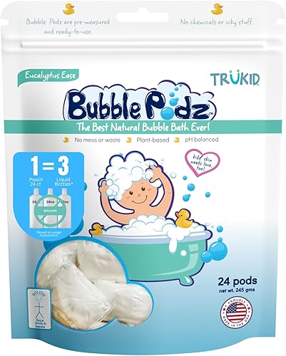 TruKid Bubble Podz - Baño de burbujas para bebés y niños, bomba de baño refrescante suave para piel sensible, equilibrio de pH 7 para sensibilidad