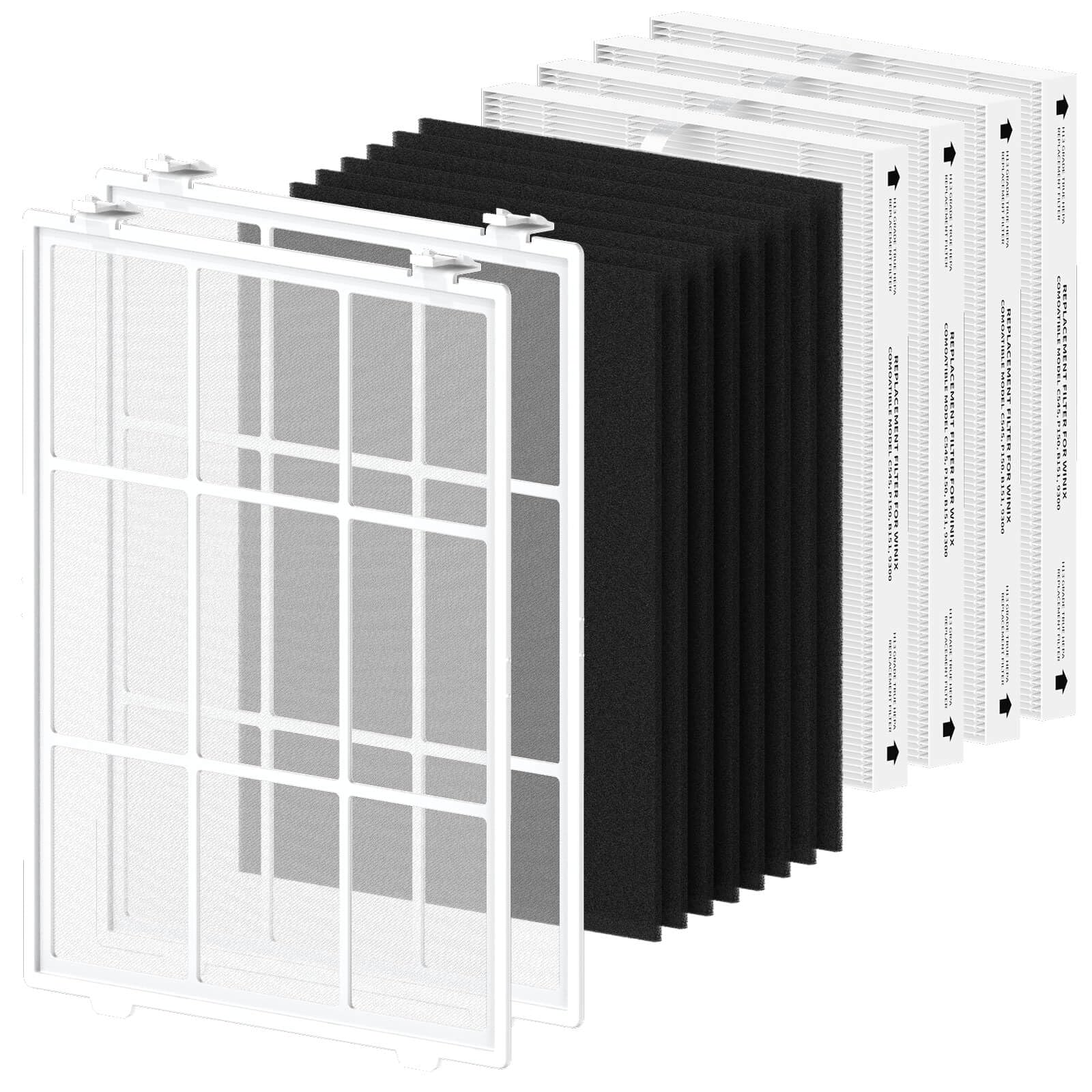 SAKEGDY Filtro de repuesto HEPA C545 S para purificador de aire Winix C545, B151, P150, 9300, parte 1712-0096-00 y 2522-0058-00, 2 prefiltros de malla fina lavables, 4 HEPA reales y 8 carbón activado