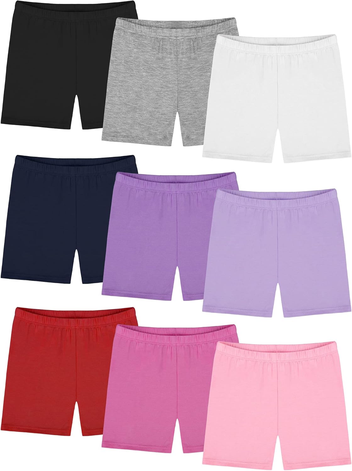 Resinta 9 Pack Girls Bike Shorts Dance Shorts Breathable and Safe Under Dress for Playgrounds Sports 8-10 Years Black,gray,navy,hot Pink,red,purple,assorted Color