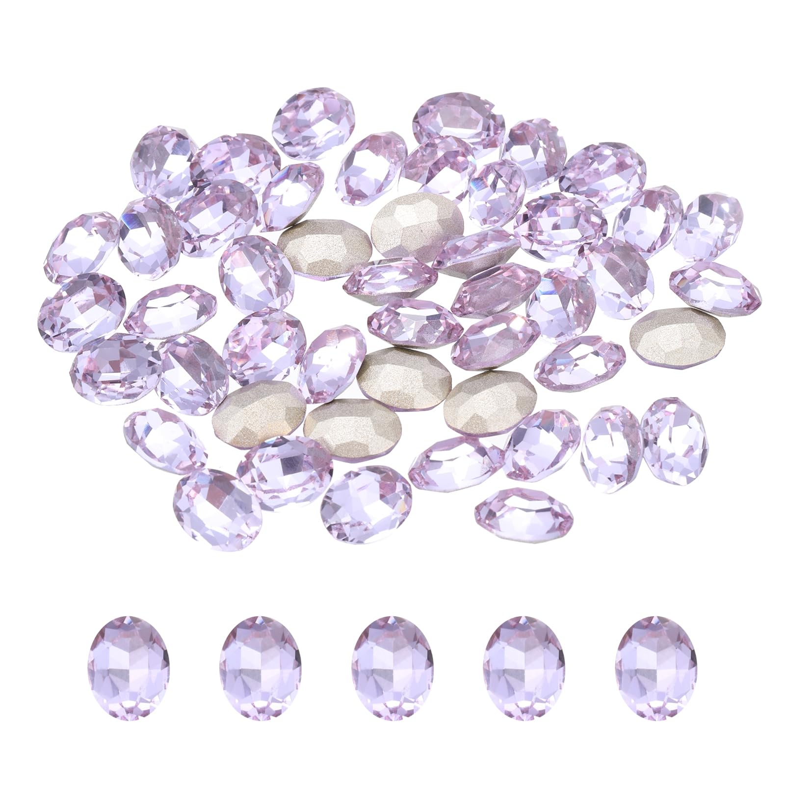 sourcing map 48Pcs Oval Pointed Back Rhinestone, 6 x 8mm Oval Faceted Glass Rhinestone Gems Pointed Back Faceted Glass Beads for Nail DIY Jewelry Making Crafts Shoes Crystal, Crystal Purple