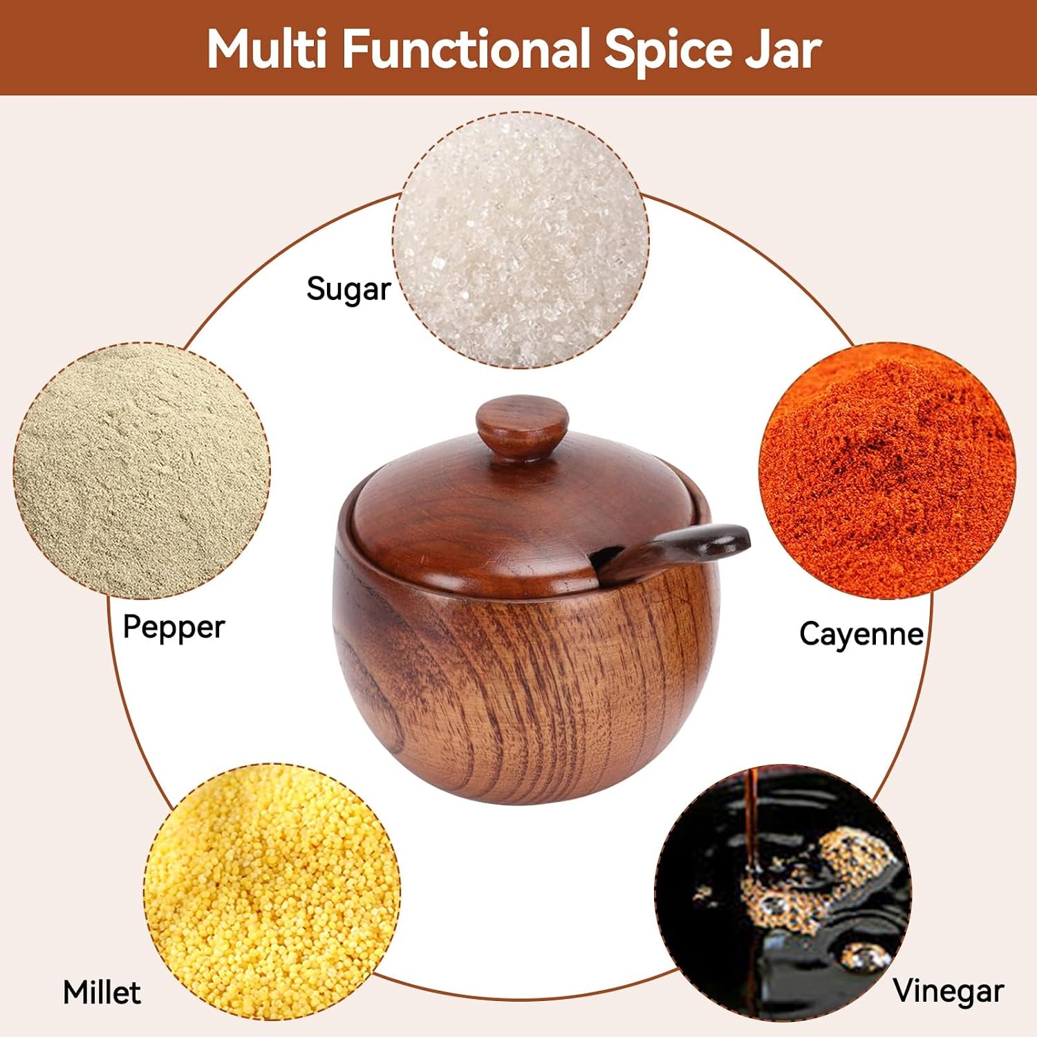 Cyrank 2 Pack Sugar Bowl with Lid and Spoon, Sugar and Coffee Container Set Wooden Condiment Pot Decorative Storage Seasoning Container for Bar Table, Kitchen, Countertop