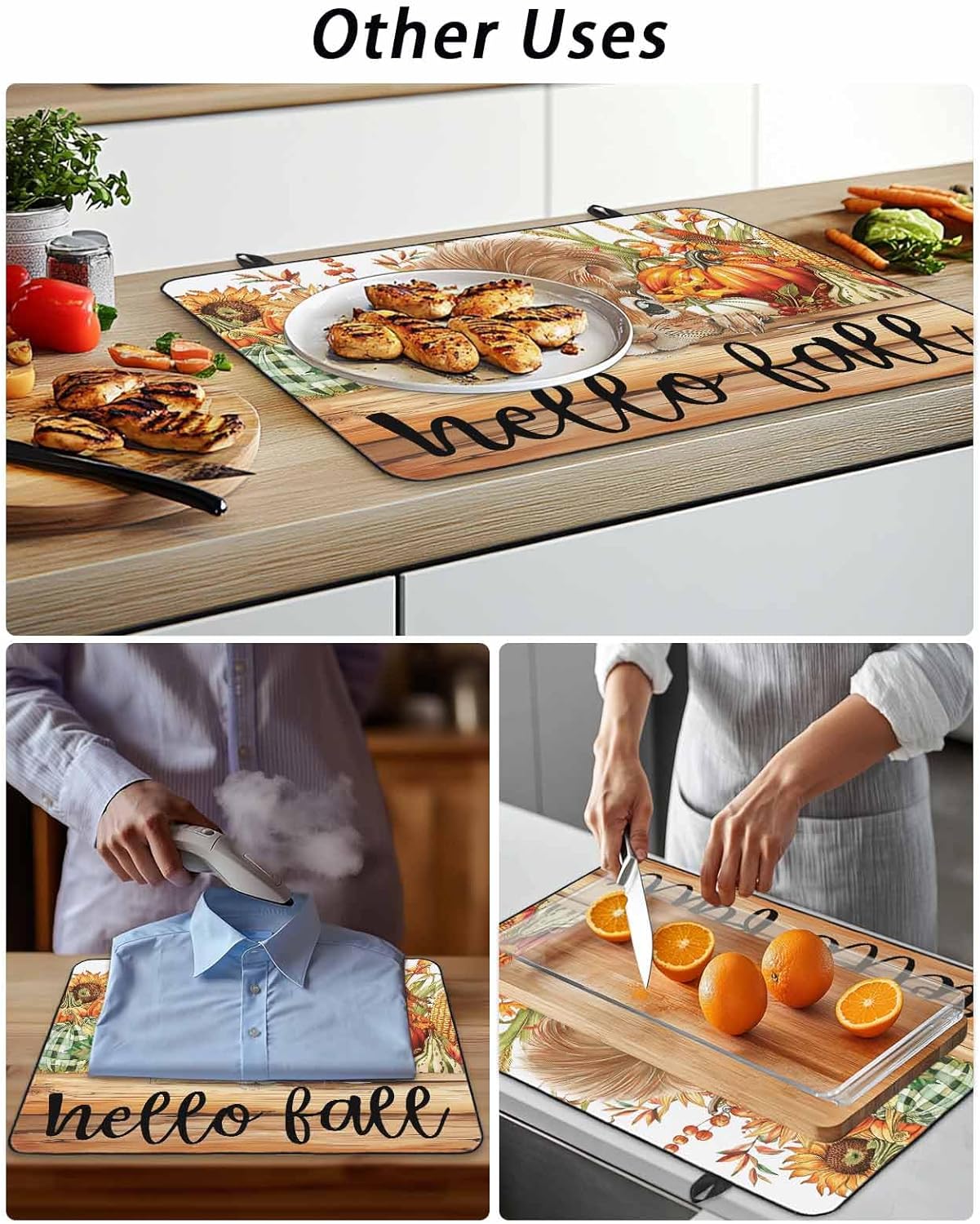 Stove Top Cover for Electric Stove Hello Fall Squirrel Harvest Brown Wood Grain 36" x 21" Heat Resistance Electric Stove Cover Glass Stove Top Protector Washer/Counter Protector