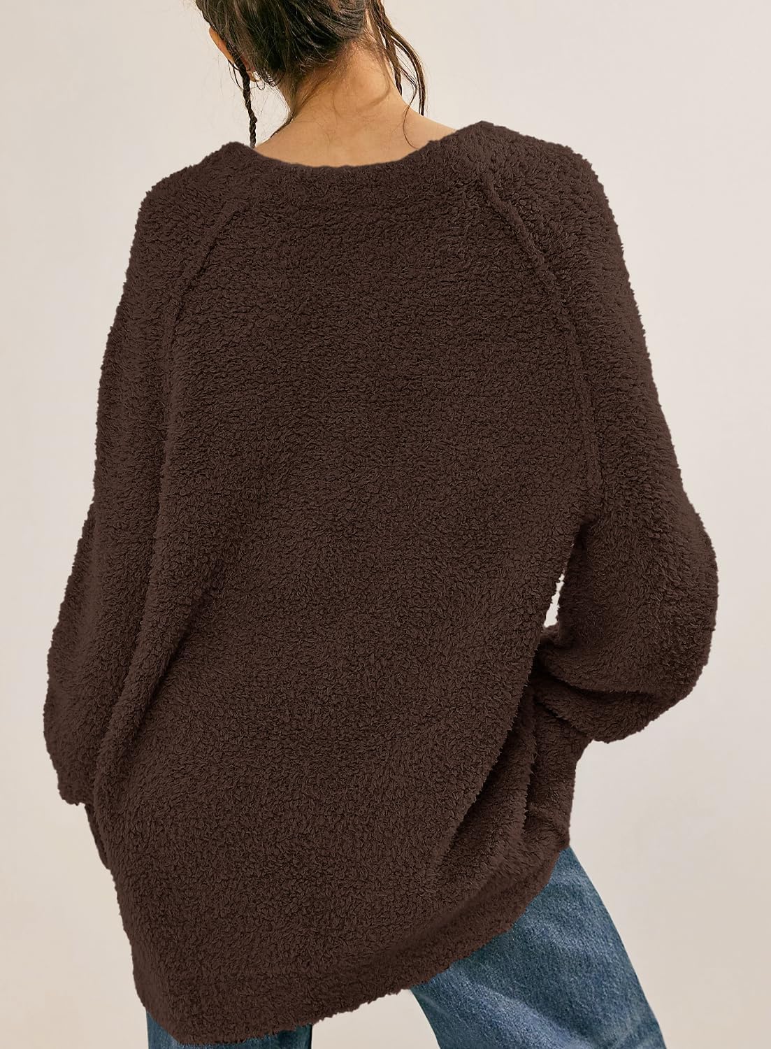 Beaully Women's Oversized Long Sleeve Crewneck Fuzzy Knit Warm Sweaters Fall Pullover Sweater Tops - Image 2