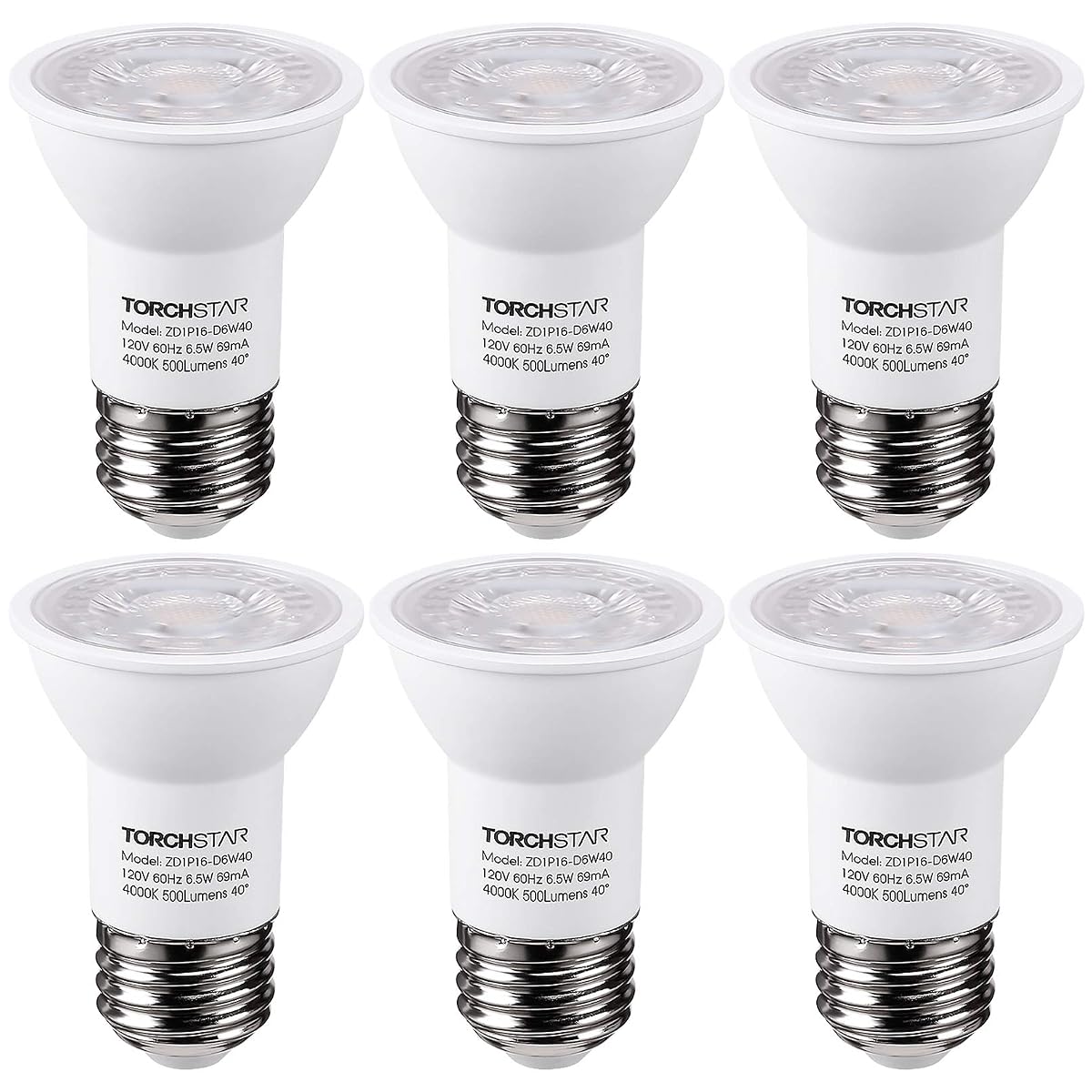 TORCHSTAR PAR16 LED Bulb, 500LM Dimmable Spotlight, 6 Count, Cool White 4000K,