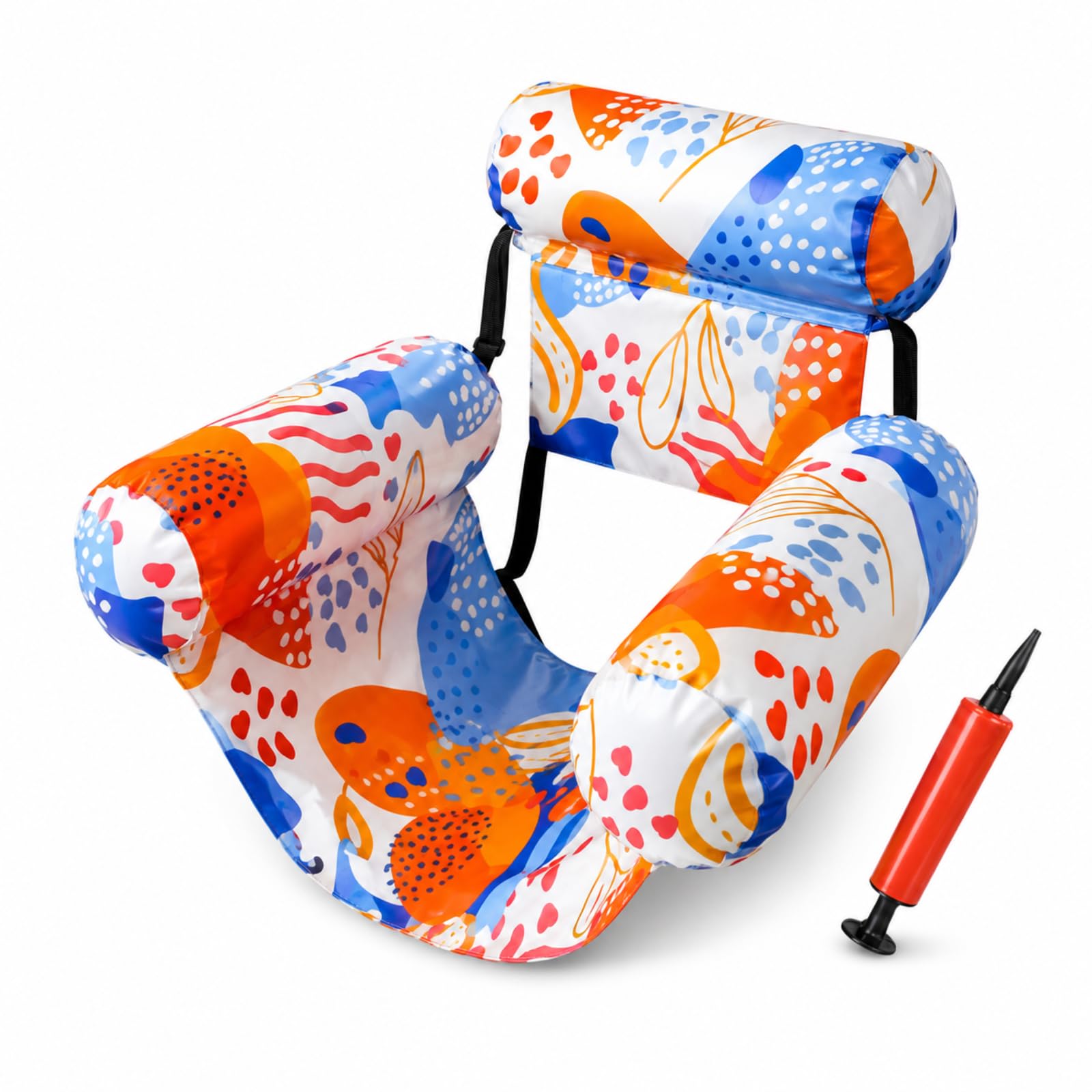 Inflatable Pool Chair, 1 Pack Floating Pool Chair for Adults with Hand Pump, Oxford Fabric Pool Hammock Float with Adjustable Backrest & Armrests, Foldable Water Lounge Chair for Pool, Beach, Lake & H