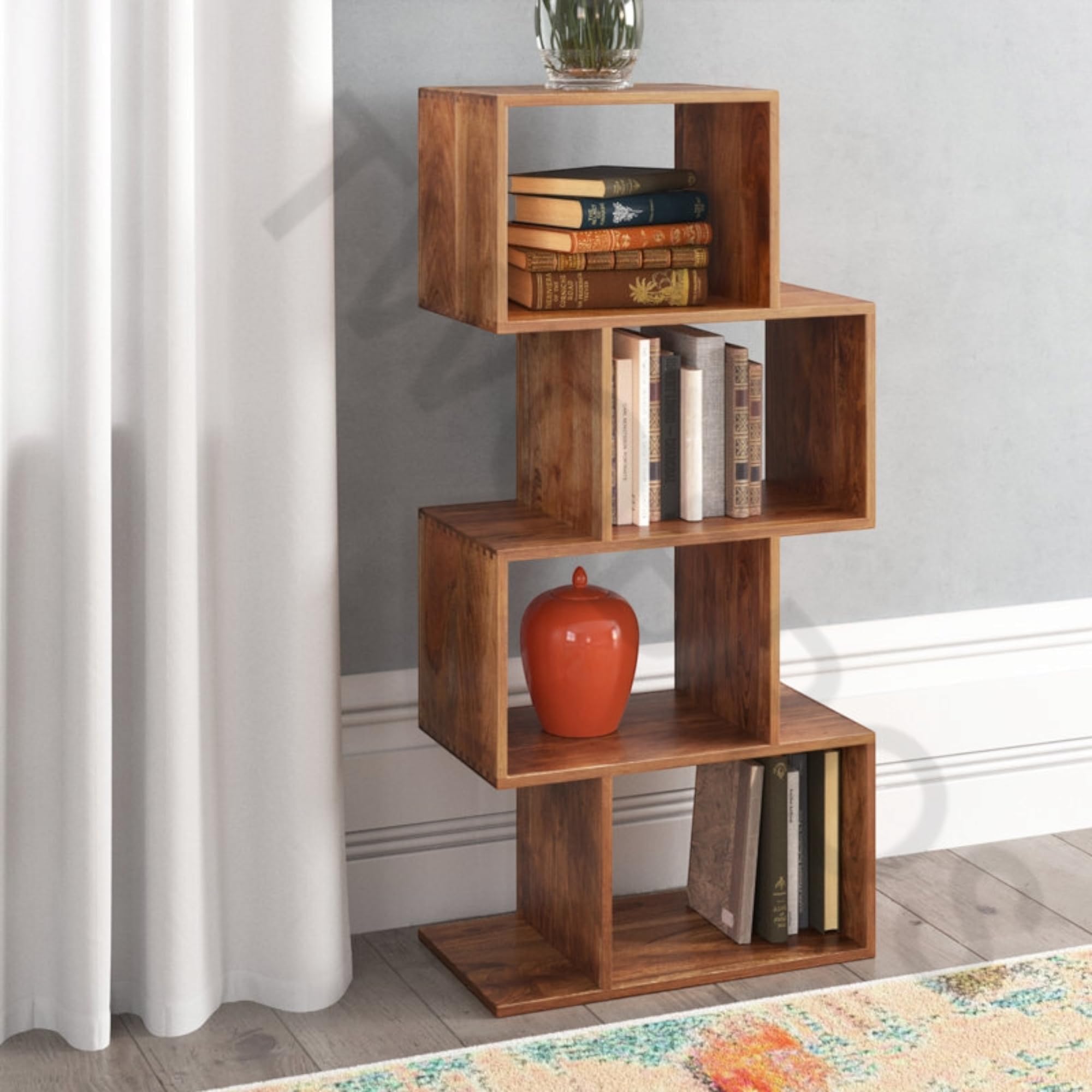 Urbane Crafts Multipurpose Shelf Unit, 5 Tiers, Solid Mango Wood Modern Display Book Rack for Home Office Use | Book Shelves Open Bookcase Showcase Stand | Display Unit Bookshelf for Home Library-image-42