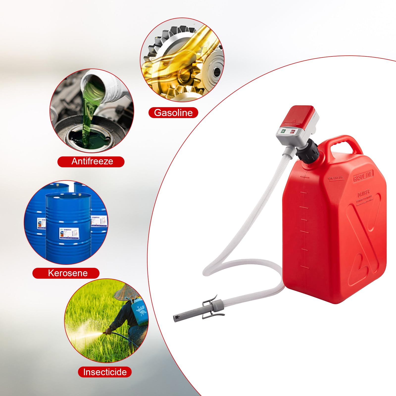 Pompa di Trasferimento del Carburante con Sensore Auto-Stop, Pompa Elettronica con 4 Adattatori per Serbatoio di Diverse Dimensioni, Pompa di Trasferimento Elettronica con Tubo da 1,34 M