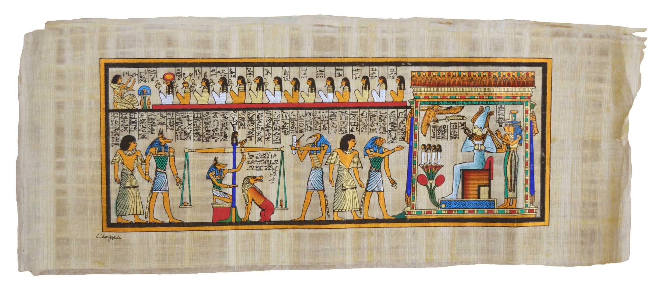 Giudizio finale di Hunefer's Judgement sul Papiro Egizio Originale Fatto e Dipinto a Mano in Egitto. Dimensioni: circa 80 x 30 cm.