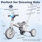 Ridego 5-in-1 Tricycle pour enfants de 1 à 3 ans Garçons Filles, Vélo d'équilibre pour enfants avec poignée de direction parentale, RGB Lumière de musique, Siège réglable, Assemblage sans outils, Cadeau d'anniversaire