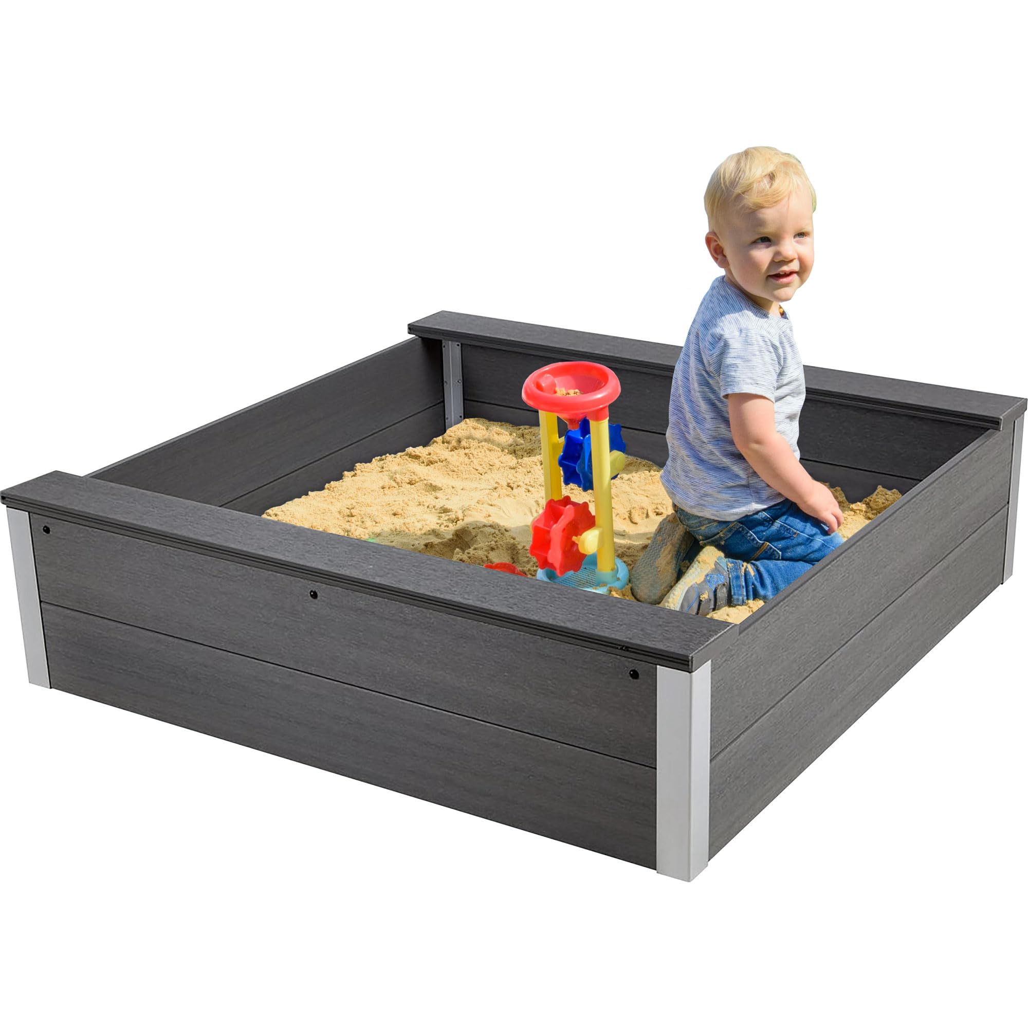 dobar® Piaskownica z odpornego na warunki atmosferyczne WPC – piaskownica do zabawy w ogrodzie – 115 x 115 x 30 cm – antracytowa