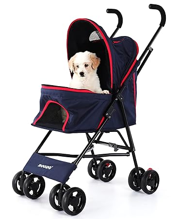 ROODO Pets Dog Stroller Pet Strollers for Small Medium Dogs Cats 4 Wheeler Elite Jogger Carriages Best for Cat Large Puppy(Blue)