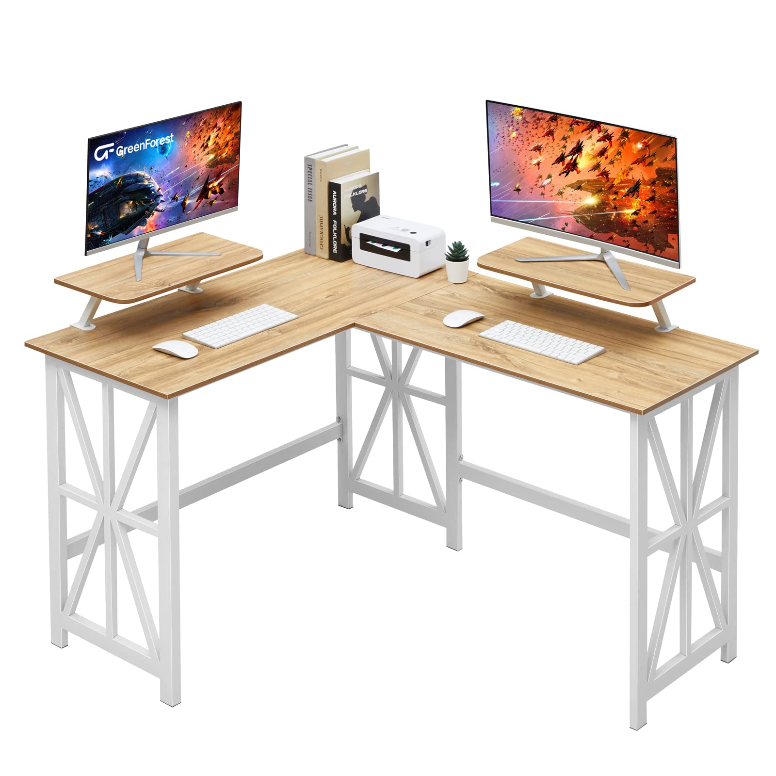 Buy GreenForest L Shaped Desk with 2 Monitor Stand, 50.4 inch