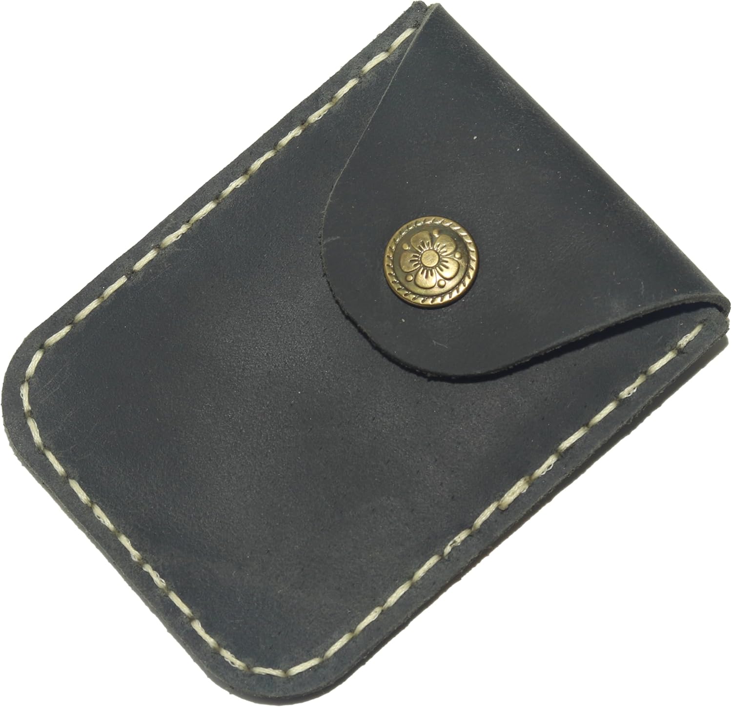 Leather Card Holder Wallet with Snap Closure, Slim Design, Brown - Image 4