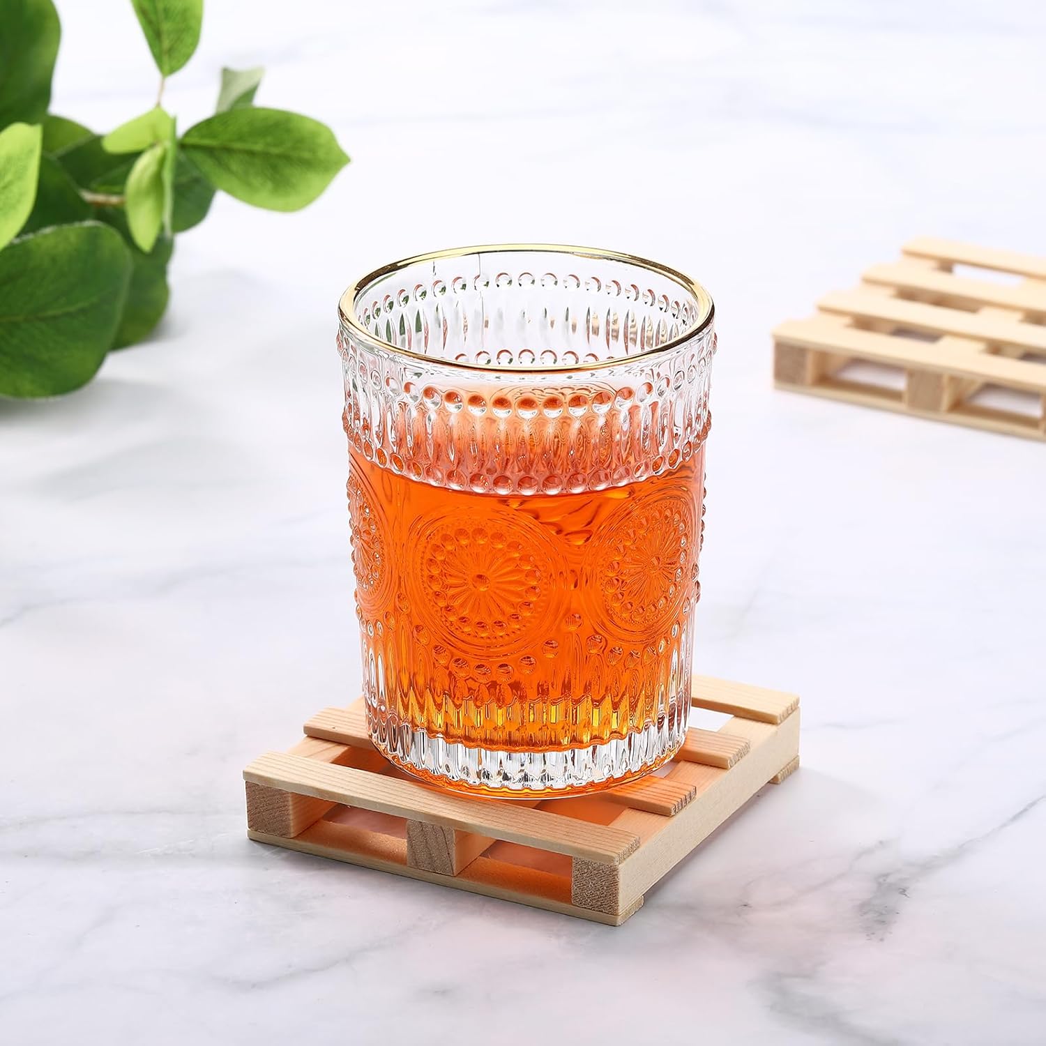 Tioncy 36 Pcs Mini Wooden Pallets Wood Pallet Coasters Crafts Rustic Square Bar Coasters for Hot Cold Beverage Drink Wine Beer Table Protection, 4" x 4" x 0.6"