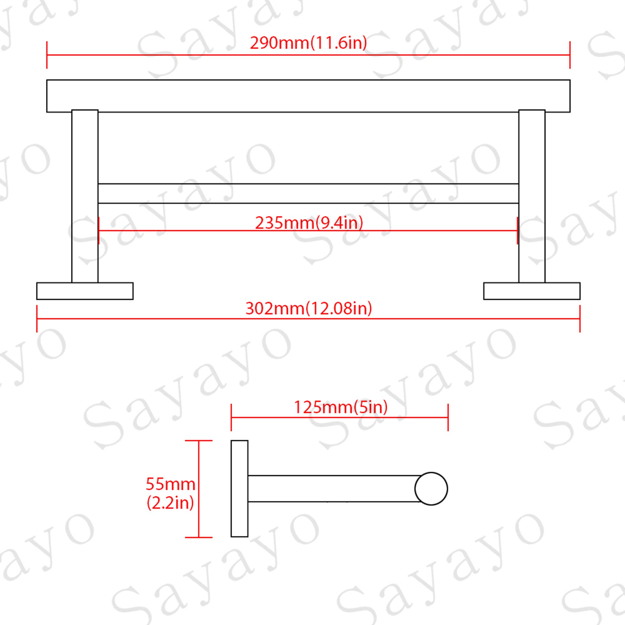 Toalleros de Baño, SAYAYO Toallero Doble Barra de Toalla Cepillado Accesorios Baño Pared Colgador Trapos Cocina Acero Inoxidable Toallero Multifunción para Baño y Cocina 30CM, EGYT3002-C