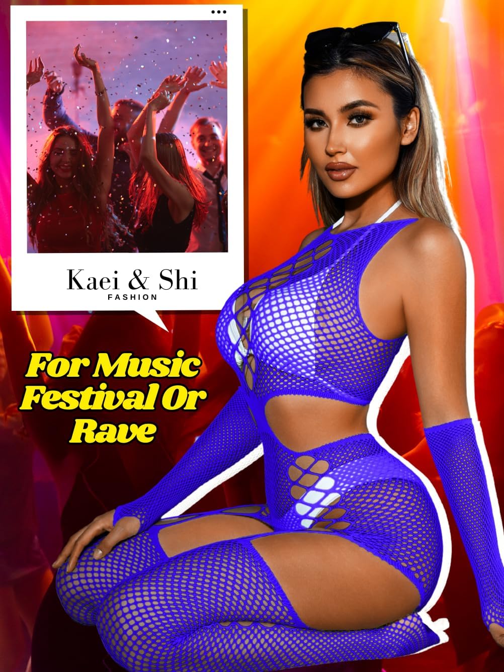 Kaei&Shi Sexy Outfits, Criss Cross, Hollow Out, Sheer Mesh Jumpsuit - Image 6