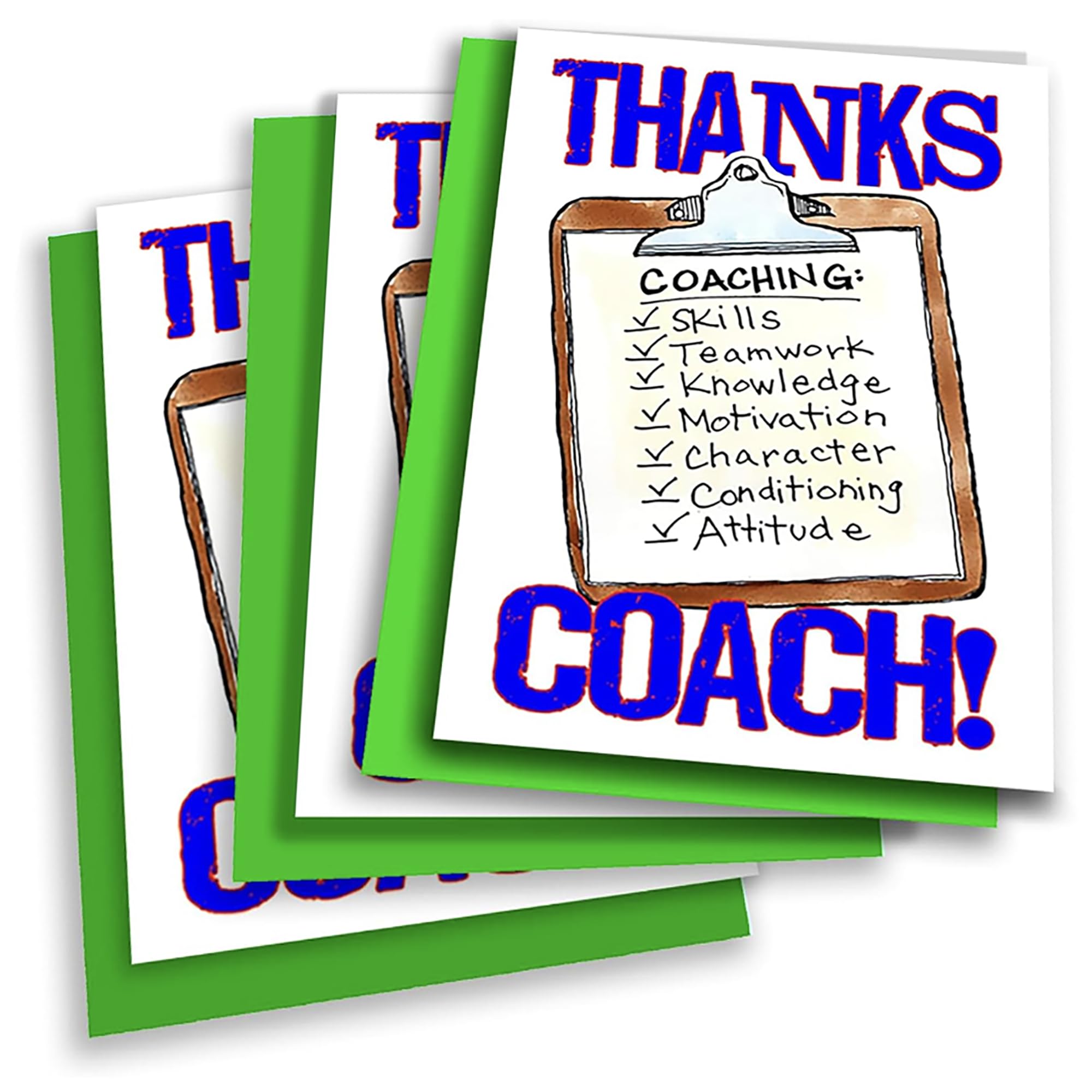 Play Strong 3-Pack ‘THANKS COACH’ Greeting Cards (5x7) – Clipboard Design – Coach Appreciation Cards with Envelopes – Perfect for Banquets, End of