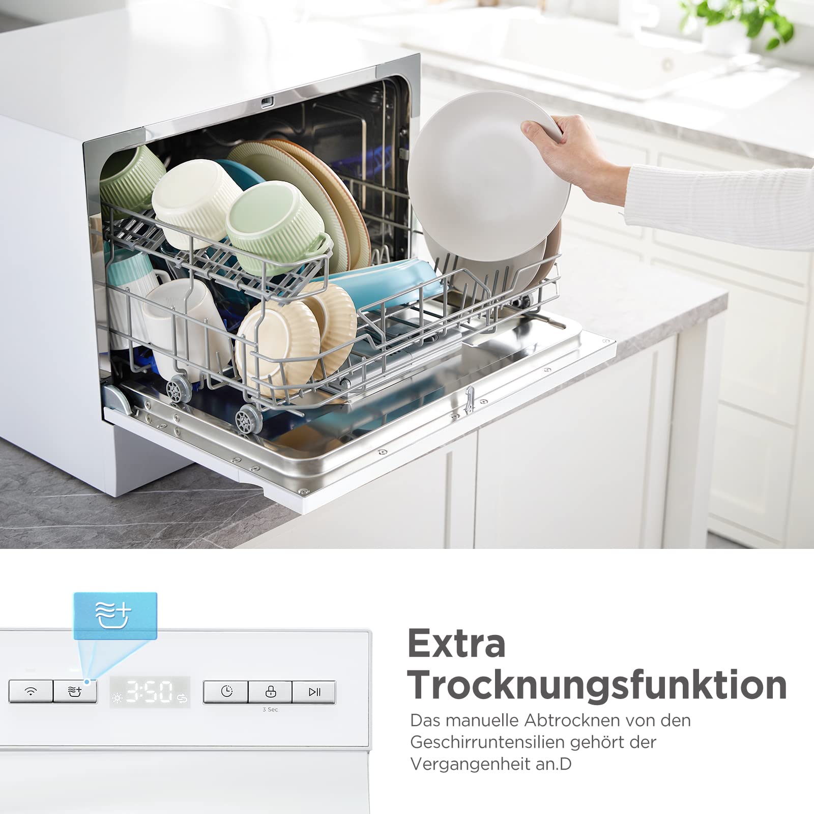 Midea Lavavajillas Pequeño Blanco 55 cm para 5 servicios - Lavavajillas Compacto y Portatil sin Instalación - Lavaplatos, 6 Programas, Filtro Antibacterias