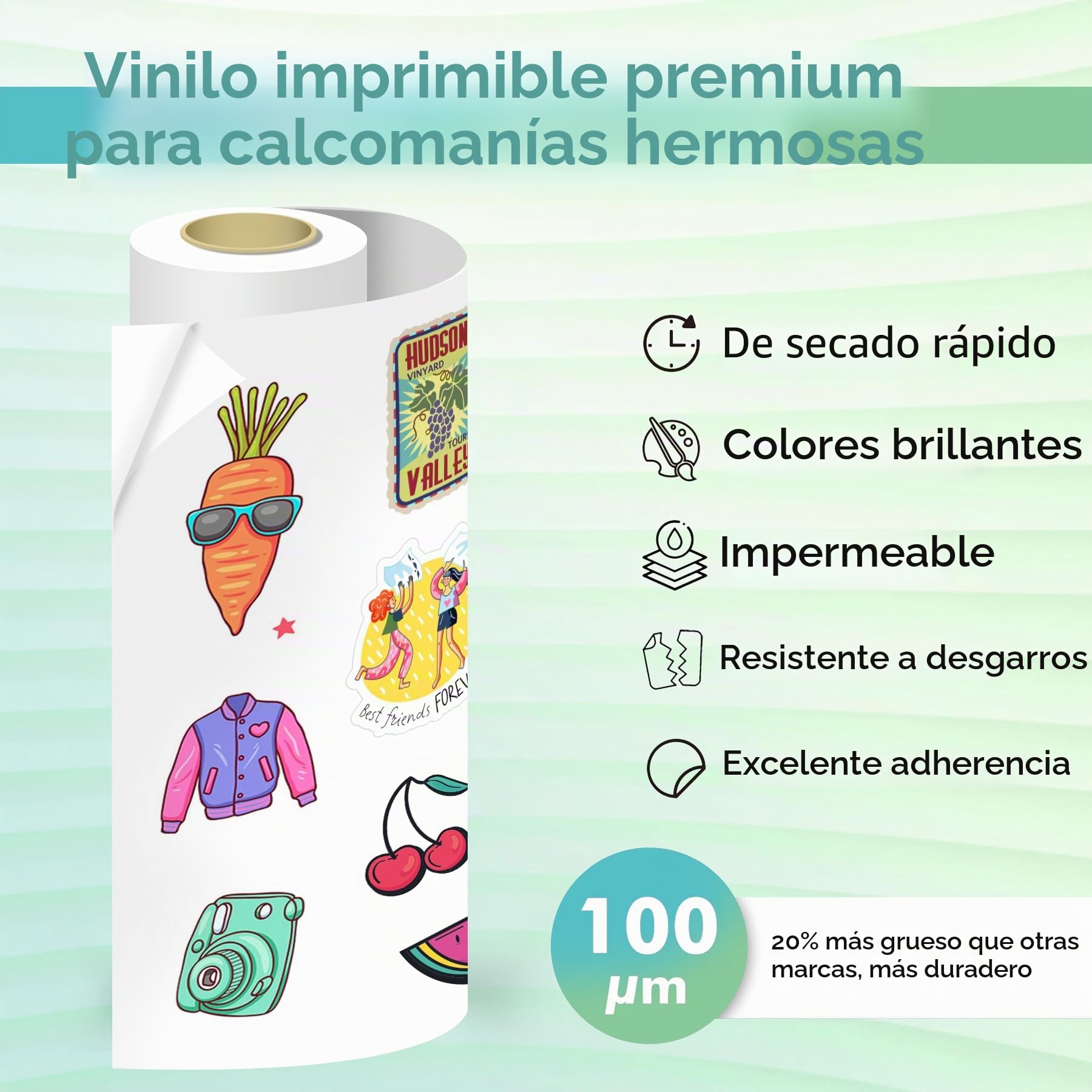 Koala - Rollo de papel adhesivo de vinilo imprimible para impresoras de inyección de tinta, papel adhesivo blanco mate de 13 x 32.8 pies, resistente al agua y duradero