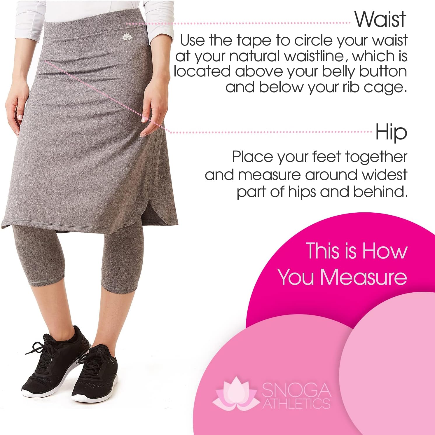 Snoga Athletics 22in Athletic Side Slit Pencil Skirt with Attached Capri Leggings, Tummy Control Waistband and Back Pocket