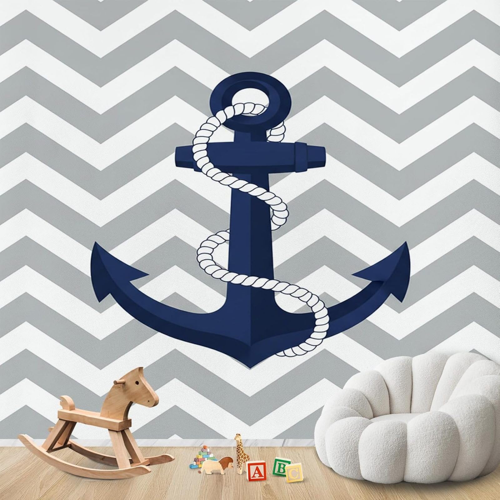 Anchor wallpaper, photo wallpaper for a nautical bedroom, nautical anchor living room, ocean-themed wall mural for a children's room, patterned wallpaper, 250cm x 175cm, stickers - frameless painting