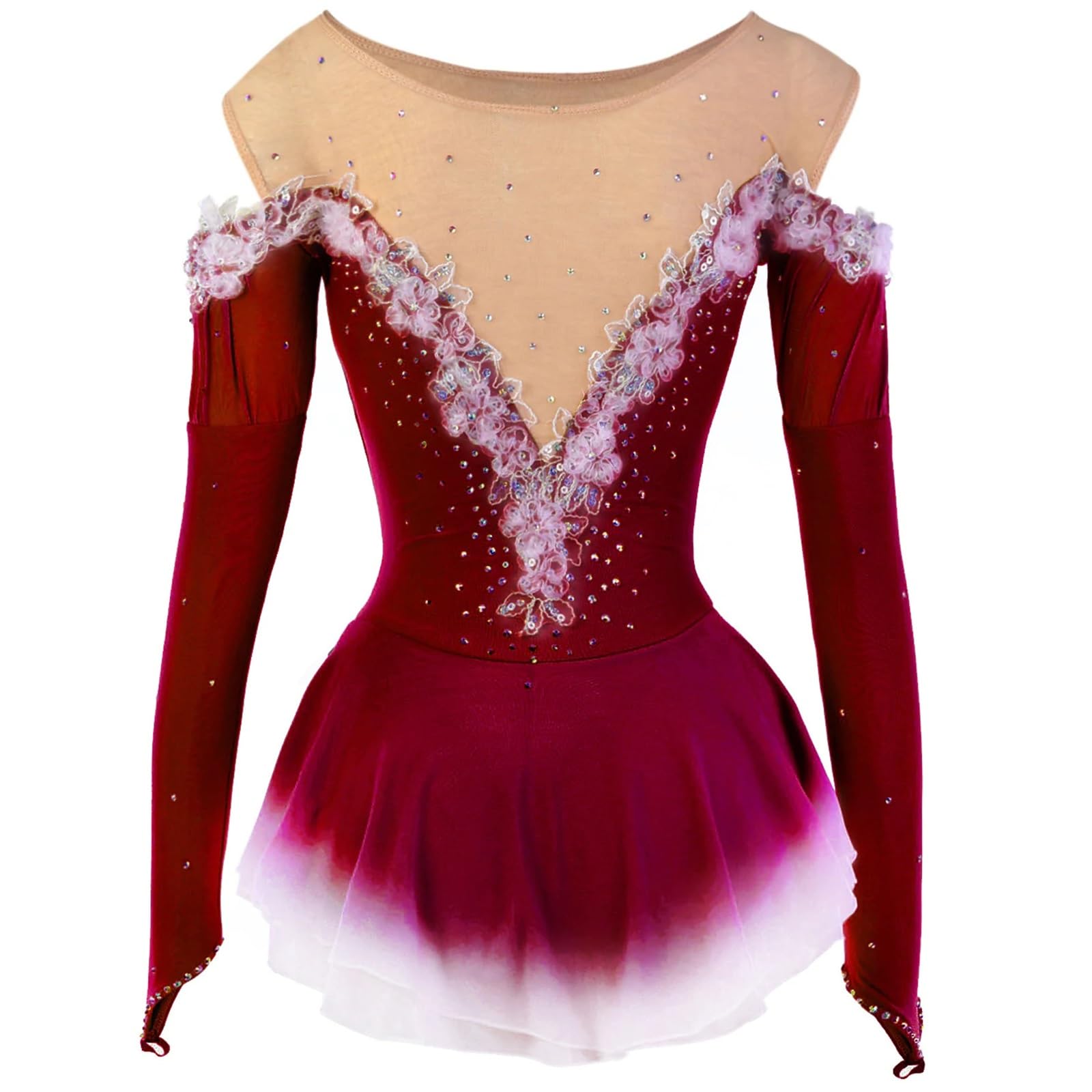 Langärmliges Eiskunstlaufkleid for Damen Mit Strasssteinen. Eislaufkleid for Wettkämpfe Und Mannschaftsuniformen