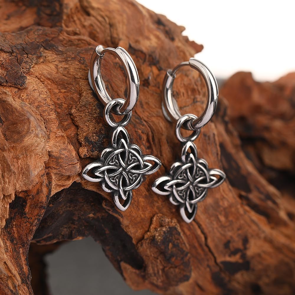 Witches Knot Earrings, Stainless Steel Dangle Earrings Celtic Knot Triquetra Trinity - Image 2