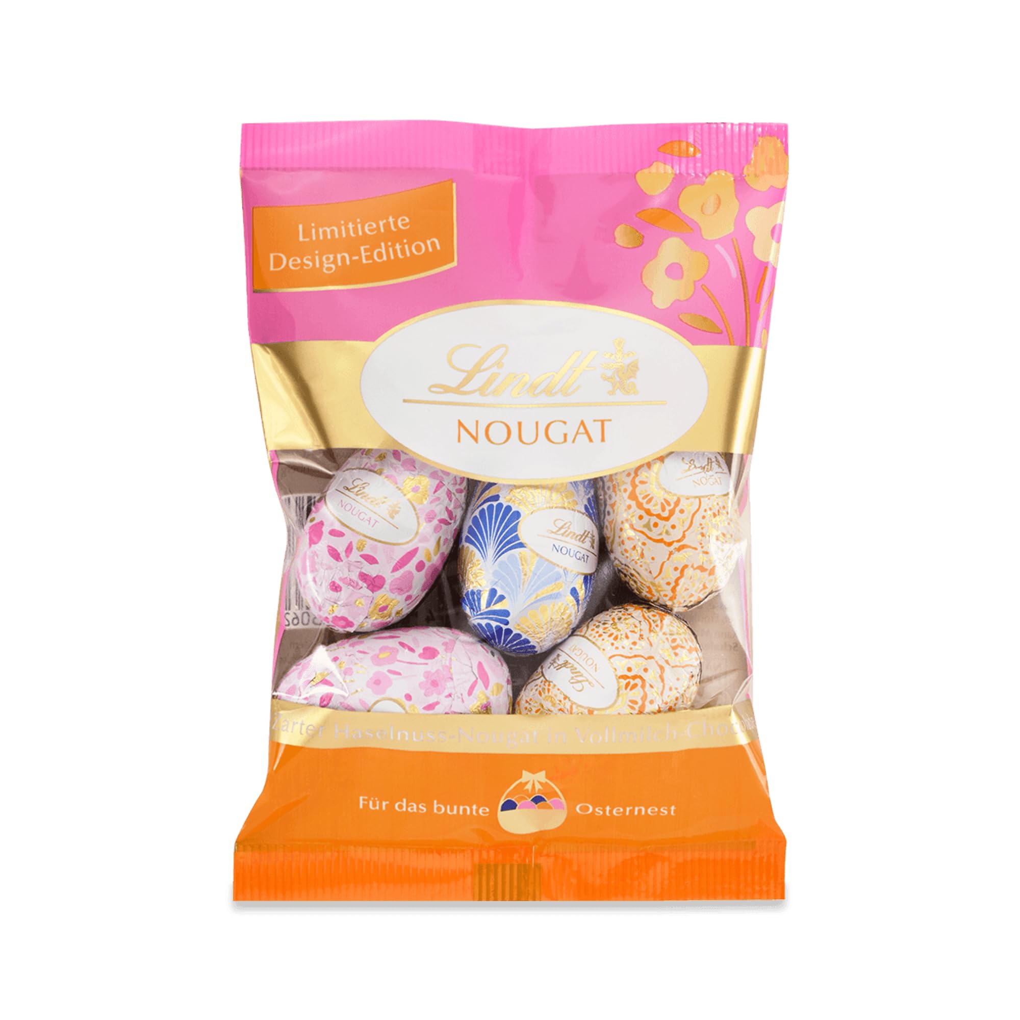 Lindt Schokolade Deko Edition Nougat-Eier, Gold | 90 g | 5 Schokoladeneier aus zartem Haselnuss-Nougat in Alpenvollmilch-Schokolade | Osterschokolade | Schokoladengeschenk