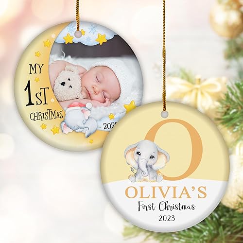 Vista 14 de TM TEEMAN Adorno de Navidad para bebé 2024, adorno personalizado de primera Navidad con foto, recuerdo de la primera Navidad del bebé, adorno Bebé 12