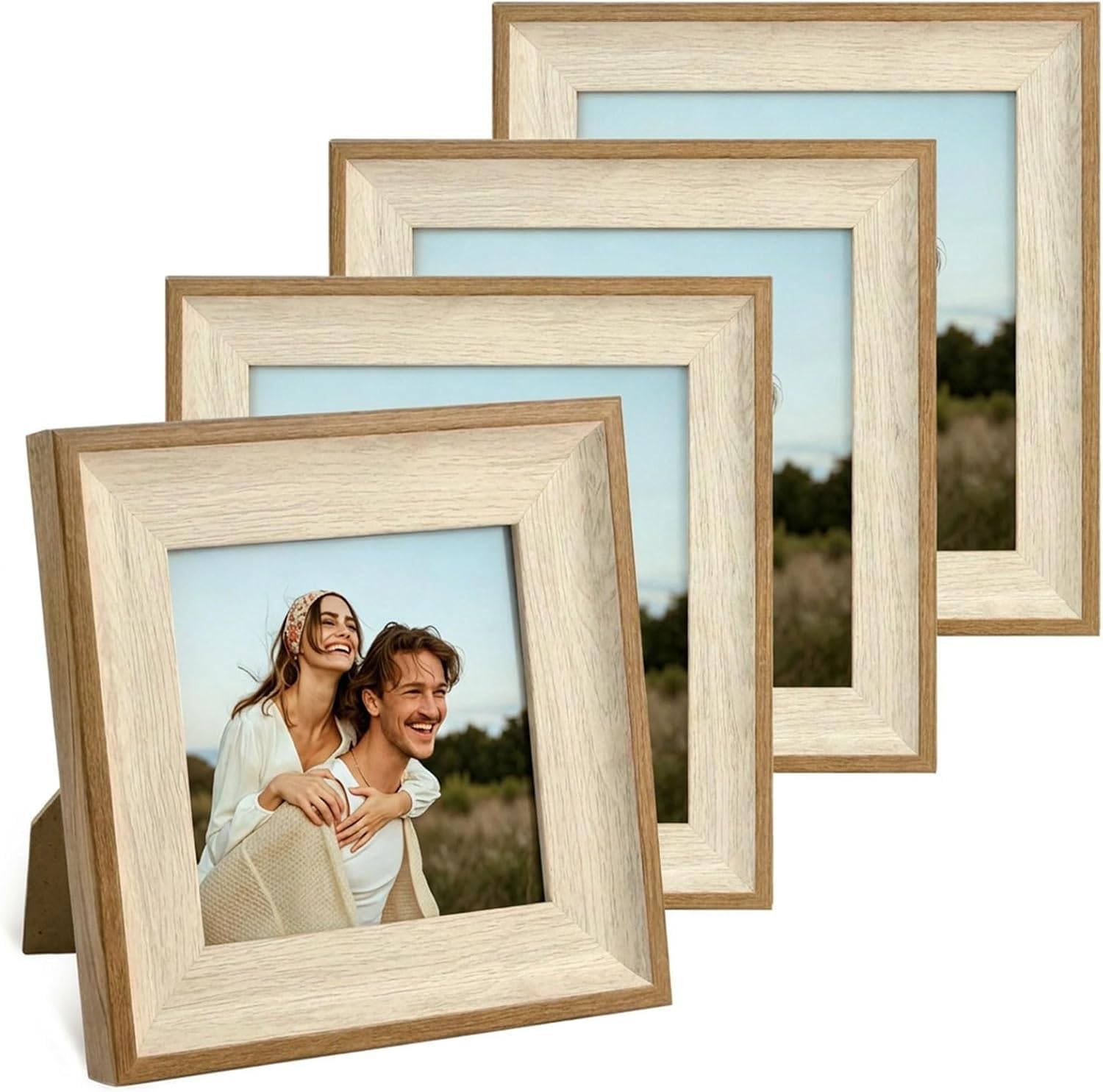 4PCS Square Photo Frames 8x8 - Modern Style Resin Photo Frame with Plexiglass, Vintage Picture Frames for Tabletop or Wall Hanging, Home Decoration (White Oak Color, 8X8)