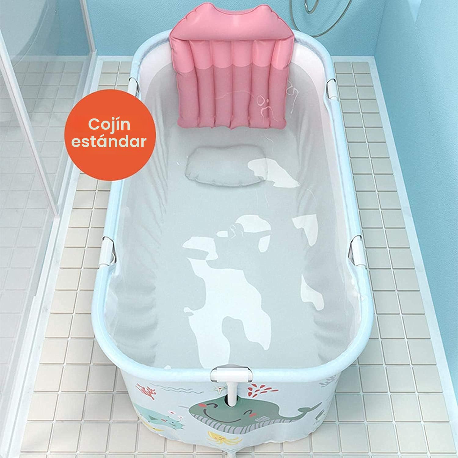 Bañera portátil plegable en plástico, bañera de tamaño extragrande, para adultos y niños, 120 cm, color azul