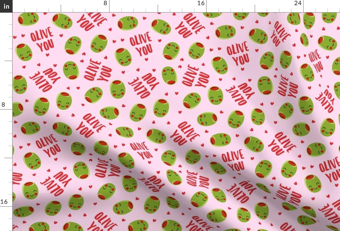 Spoonflower Fabric - Olive You Cute Day Love Pink Food Valentines Printed on Minky Fabric by The Yard - Sewing Baby Blankets Quilt Backing Plush