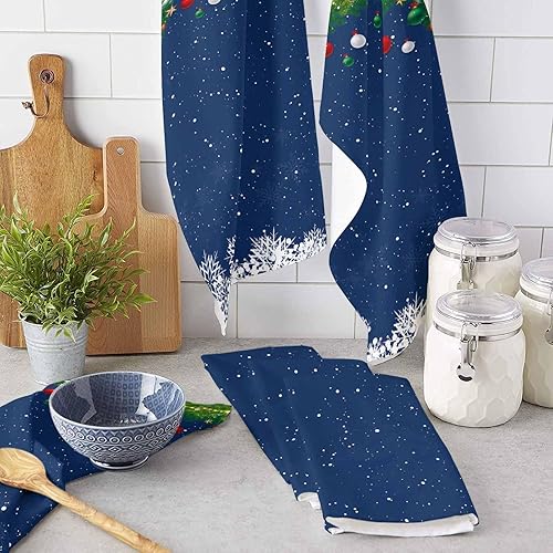 Miniatura 3 de Image Duvet 2 Pack Cotton Kitchen Dish Cloths Towels, Merry Christmas Tree Balls Snowflake 18 x28 Inch Soft Absorbent Kitchen Decoration Hand Towels