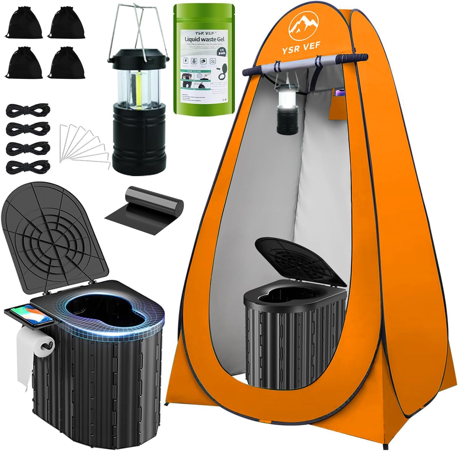 Camping portable toilet with privacy tent and gel