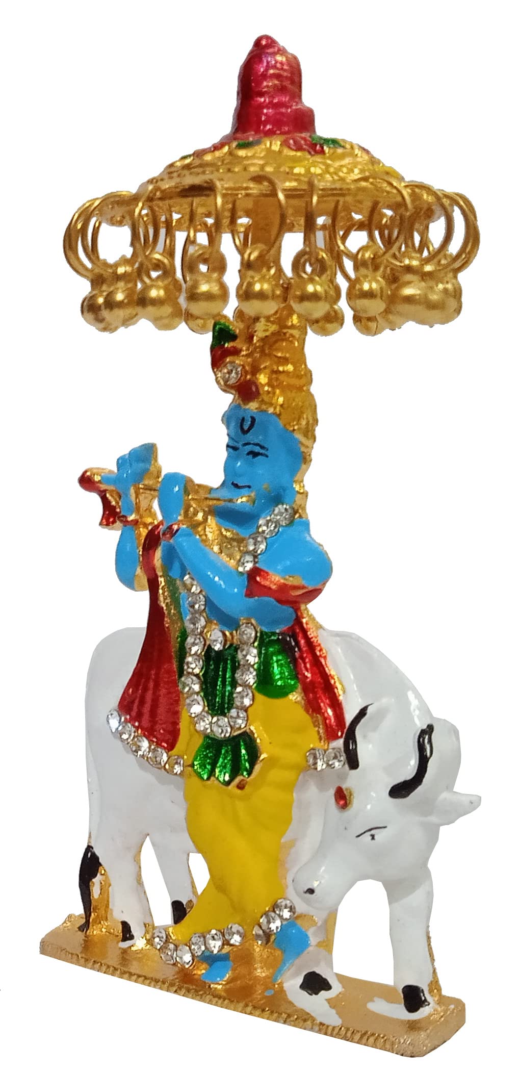 Purpledip Metal Idol Chhatra Krishna: Collectible Statue Of Divine Kamdhenu With Gopala Under Canopy (12453) - Image 4