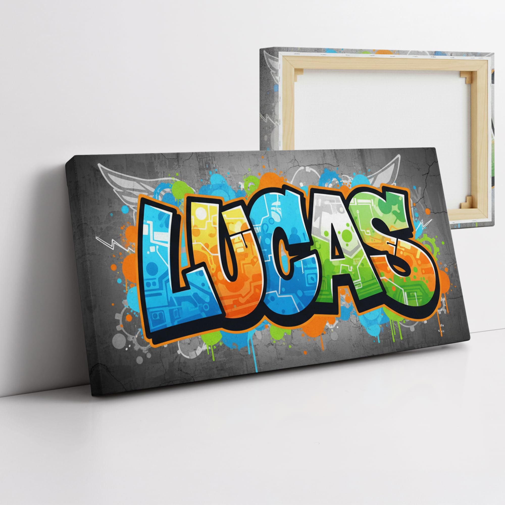 Triangle Déco - Lienzo personalizado para niños, cuadro de pared, diseño de graffiti azul, decoración de habitación infantil o adolescente, regalo personalizado nacimiento cumpleaños bautizo Navidad