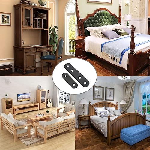 Miniatura 6 de 30 soportes rectos negros, soportes de esquina plana de acero inoxidable de 1.969 in x 0.630 in, soportes de esquina recta, placa de reparación con