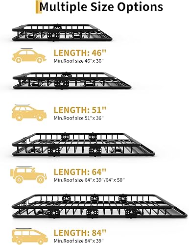 Miniatura 4 de Canastilla universal para techo de 46" × 36", portaequipaje con capacidad de 200 libras e incluye una bolsa impermeable de 15 pies de 44" × 34" ×